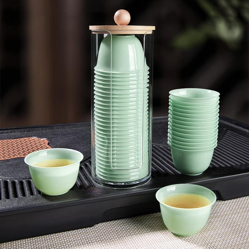 JCZS Chaoshan Authentic Disposable Jade Green Kung Fu Tea Cup Set Thickened Tea Set Outdoor Tea Drinking Supplies Free Cup Holder Jade Kung Fu Tea Cup 3 Pack/150 Pieces