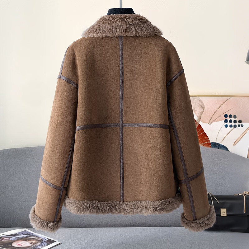 Sibaishe Korean style lapel grain velvet jacket women's 2025 winter new long-sleeved warm temperament top