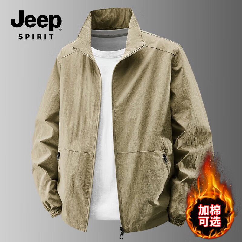 JEEP SPIRIT Jacket Men's 2025 Autumn and Winter Velvet Thickened Stand Collar Outdoor Jacket 8919 Black XL