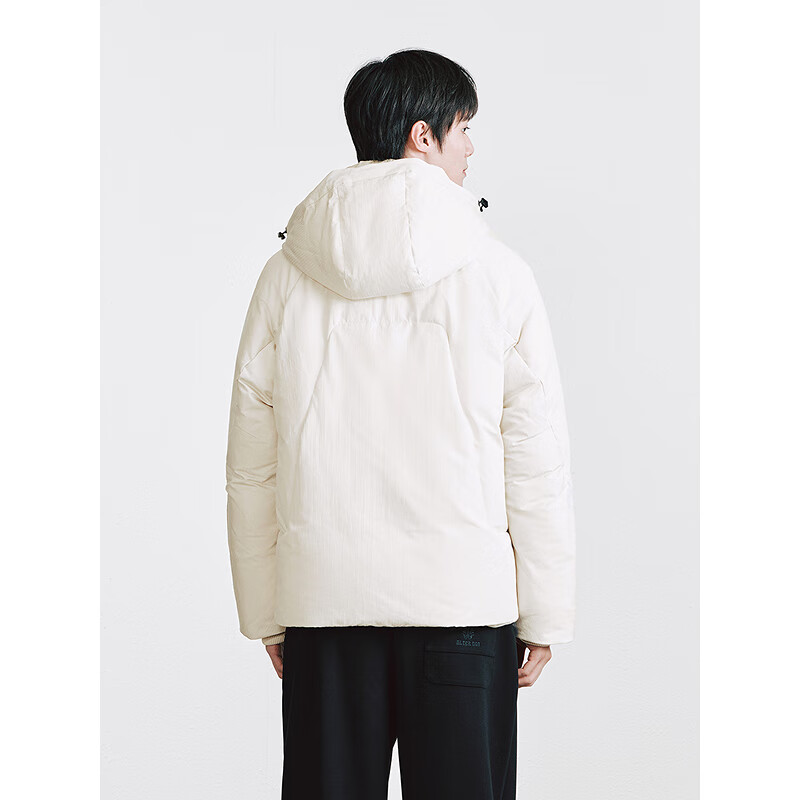 GXG Men's Wear Slightly Wrinkled Small Plaid Texture Front Chest Split Hooded Short Down Jacket 25 Winter New Product White M