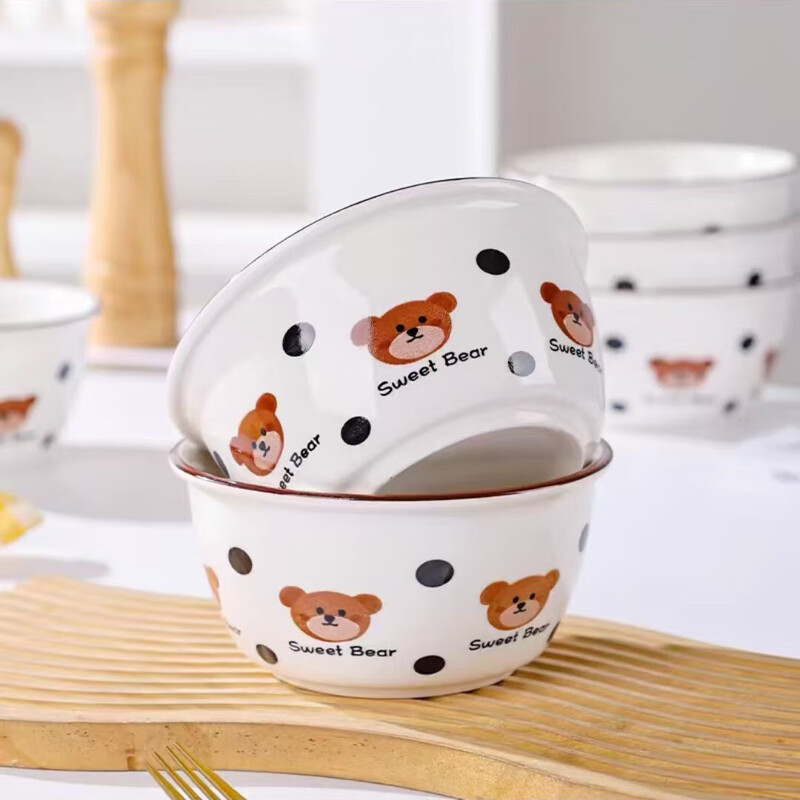 Hot item bonus: Violent bear polka dot 5-inch ceramic rice bowl, internet celebrity tableware rice bowl, 1 pack