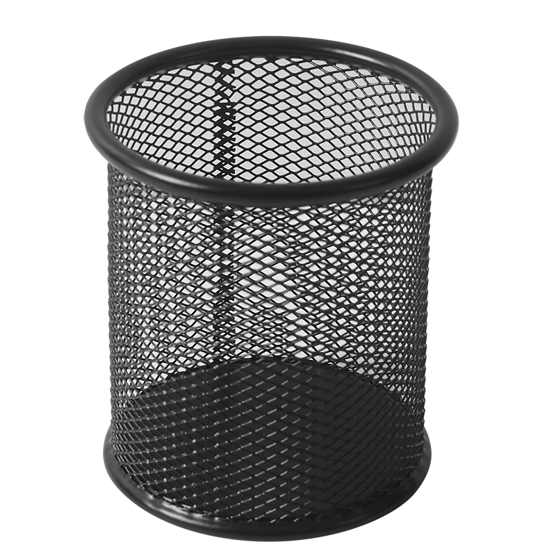 Jingdong-made metal mesh round pen holder, desk storage box, simple shape, study and office supplies, black