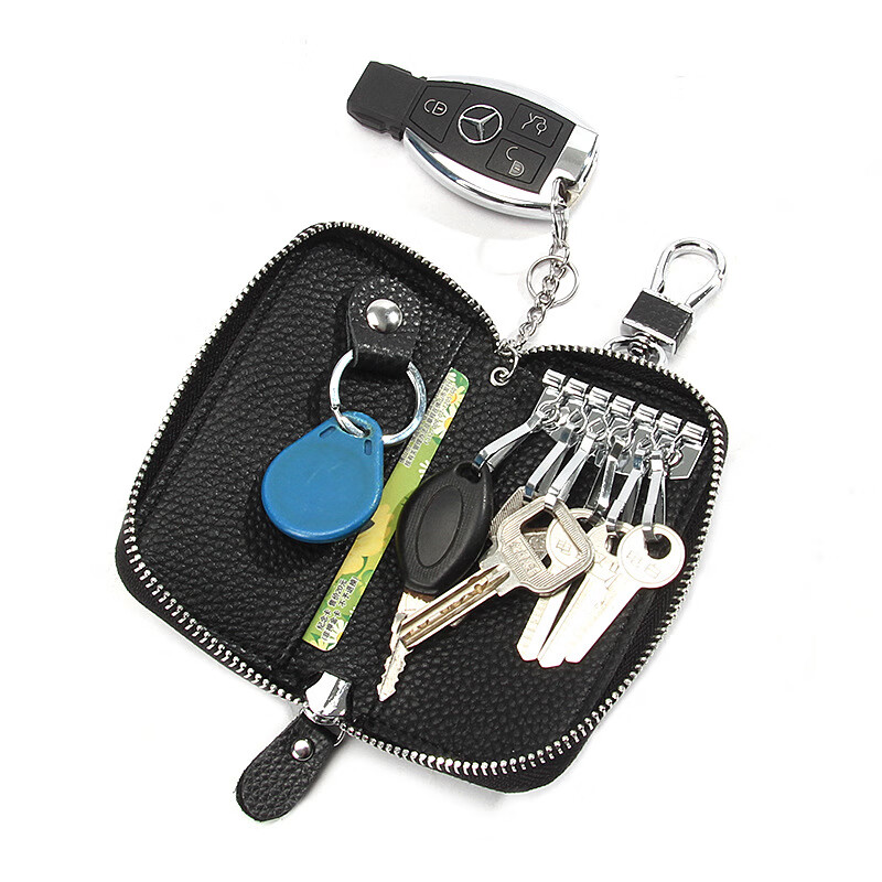 KUQIDAISHU first layer cowhide car key bag for women genuine leather home waist hanging zipper key bag key cover for men rose red