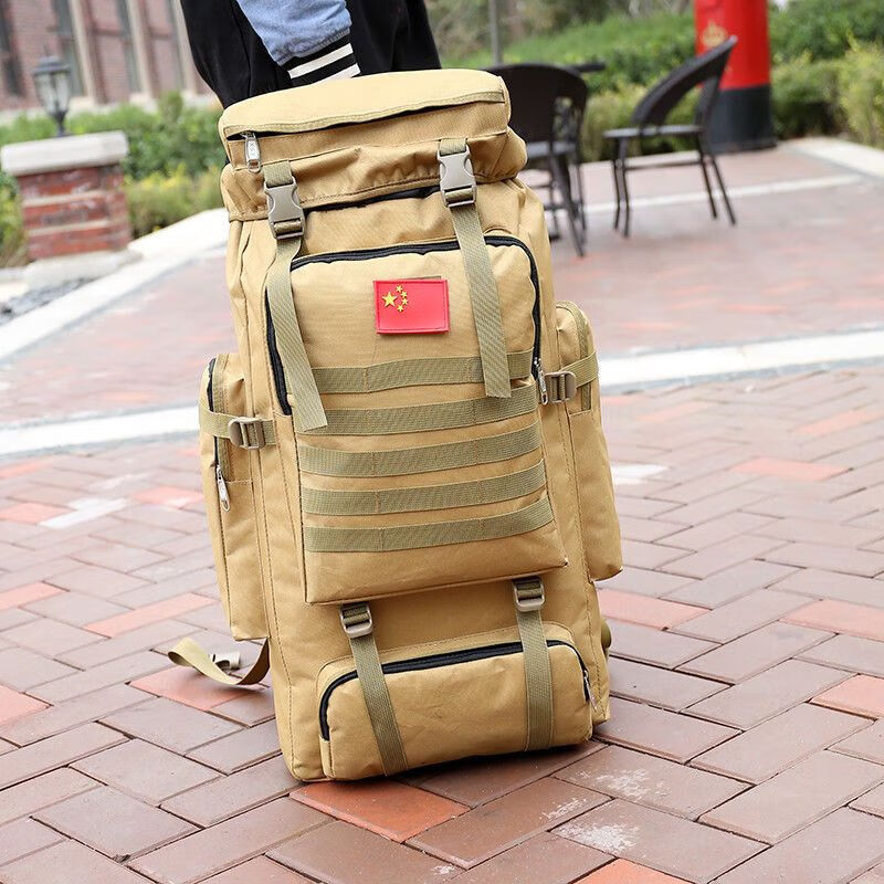 Ye Yu Large Capacity Outdoor Mountaineering Waterproof Backpack Multifunctional Backpack Long-distance Luggage Travel Hiking Large Backpack (302#) Khaki 70L