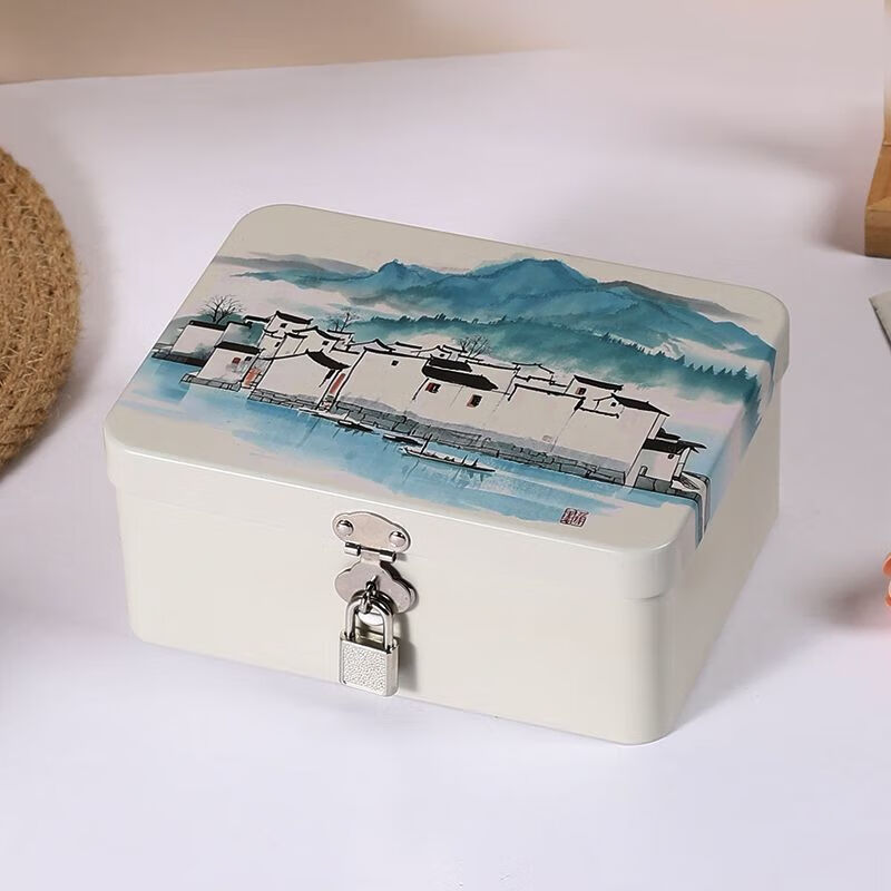 Meikejie lockable small box anti-theft safe small student version adult piggy bank large capacity mobile phone desktop storage box silver iron box-medium lock