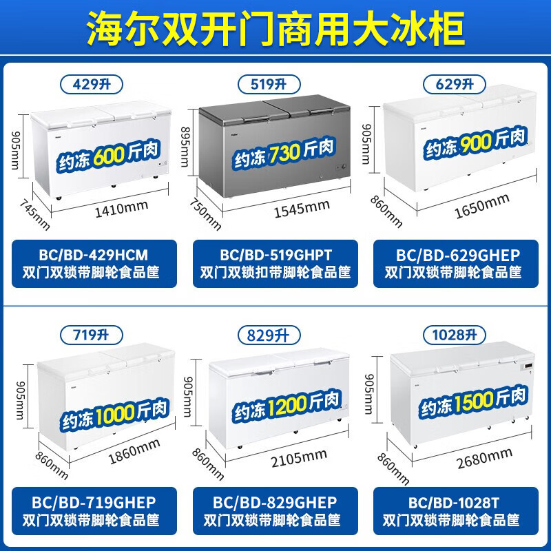 Haier 519-liter single-temperature commercial freezer with large capacity of minus -38 degrees ultra-low temperature, no need for frequent defrosting, first-class energy-saving freezing/freezer BC/BD-519GHPT national subsidy