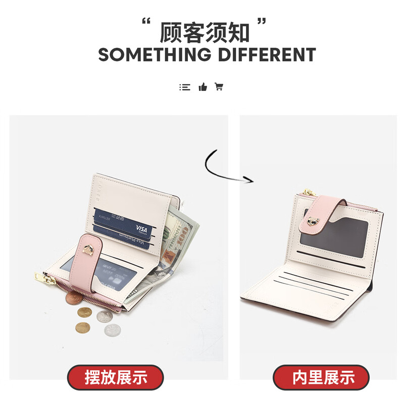 Golden Fox (FOXER) Women's Coin Purse Large Capacity Short Two-fold Card Holder Zipper Money Holder Clutch Bag Birthday Gift for Girlfriend