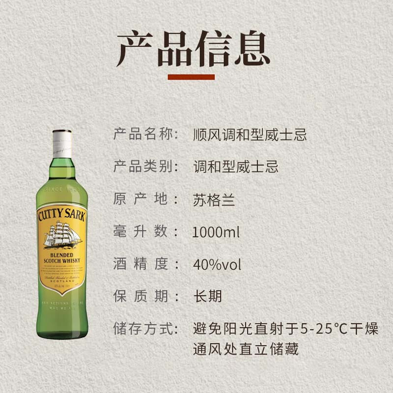 CUTTY SARK Scotch Blended Whiskey 1000ml 40% New Year Gift