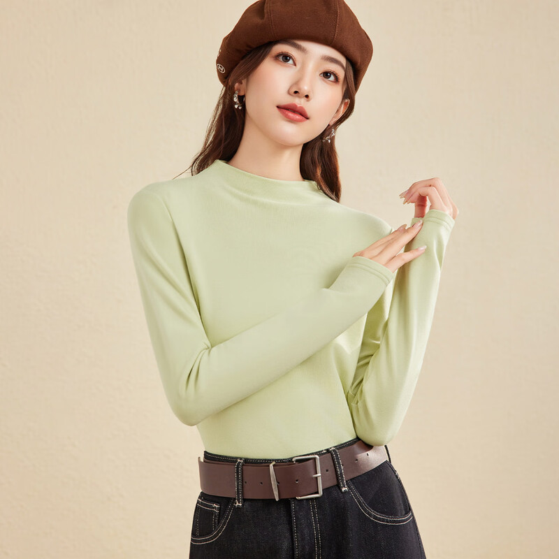 IEF/Aiyifu 2025 new autumn and winter Korean style thin velvet half turtleneck solid color knitted sweater with bottoming shirt for women white M