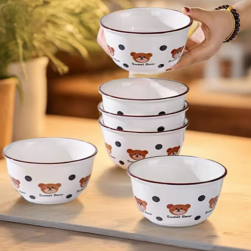 Hot item bonus: Violent bear polka dot 5-inch ceramic rice bowl, internet celebrity tableware rice bowl, 1 pack