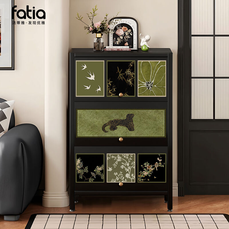 Yusen Yi Zhong antique steel drawer cabinet living room side cabinet wall sofa storage cabinet sideboard bedroom storage storage cabinet assembly A-regular-obsidian black-107 points 5 70 35m