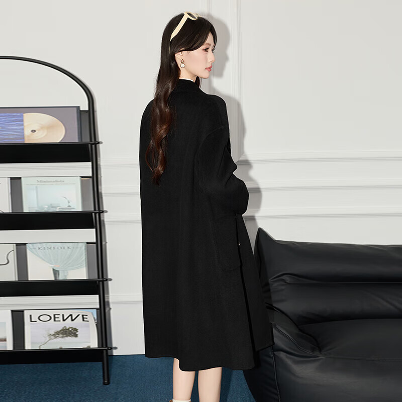 Direct purchase from JD.com | Wool coat for women, double-sided woolen coat, mid-length, loose and versatile, black, one size fits all, recommended 90-130 pounds