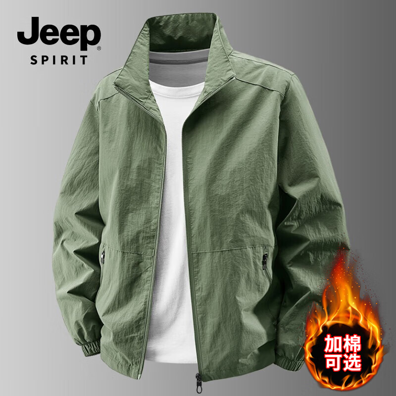 JEEP SPIRIT Jacket Men's 2025 Autumn and Winter Velvet Thickened Stand Collar Outdoor Jacket 8919 Black XL