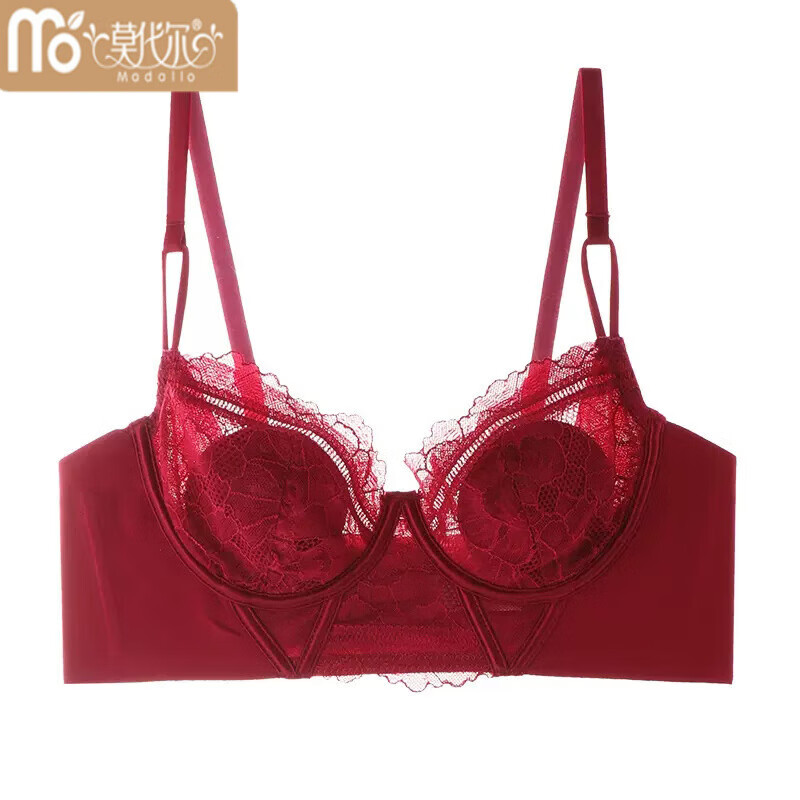 Modal French lace thin underwear for women with soft steel rings for big breasts, small breasts, and secondary breasts, natal year burgundy bra set burgundy (bra set) 80C 38/85 (suitable for 85AB)