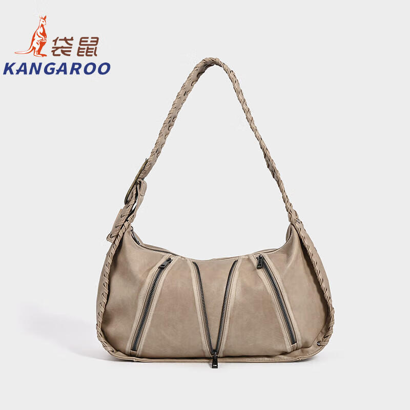 Kangaroo (KANGAROO) new retro woven pattern red armpit bag women's commuter shoulder bag large capacity design niche new bag rub color brown