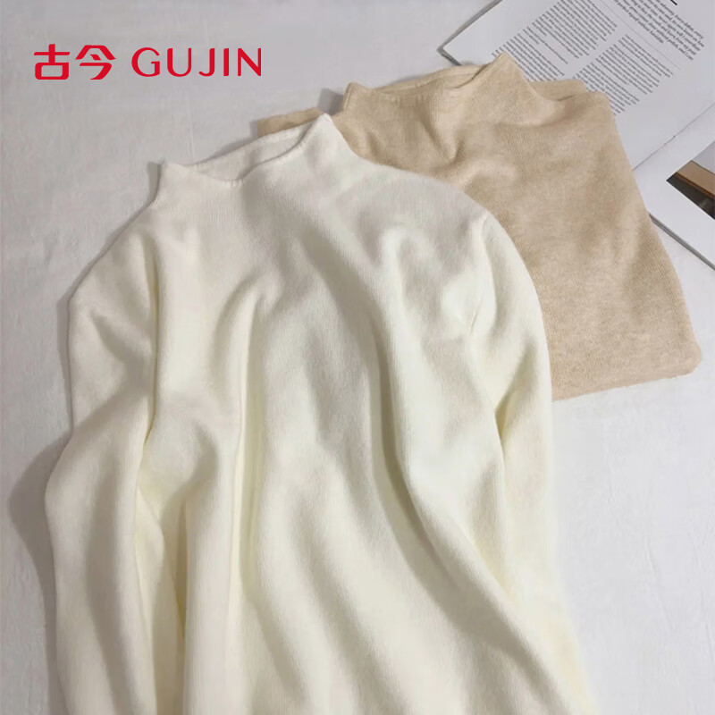 Gujin (GUJIN) small stand-up collar bottoming shirt for women autumn and winter warm top Mo sweater sweater versatile slim long-sleeved T-shirt milk white