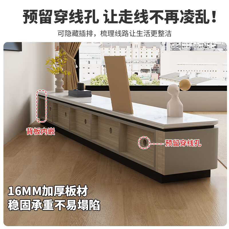 Termite solid wood TV cabinet living room light luxury and high-end 2025 new floor-standing all-in-one wall TV cabinet coffee table combination H style 2.2m TV cabinet