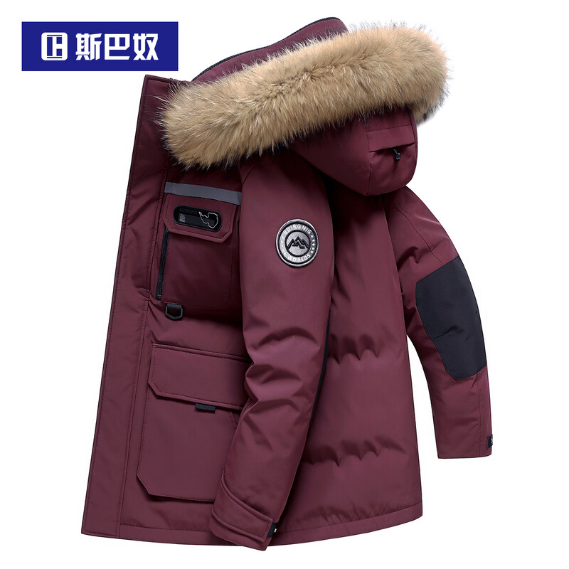 Spanu thickened extreme cold goose down down jacket men's mid-length 2025 winter new fur collar warm work jacket