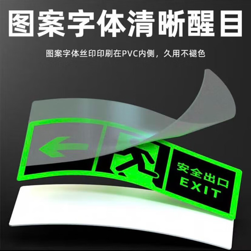 Zhenhao fire sign warning stickers, safety exit luminous stickers 36*13.5CM5 sheets, self-luminous prompt wall stickers, emergency evacuation signs, self-luminous stickers, safety supervision signage floor stickers