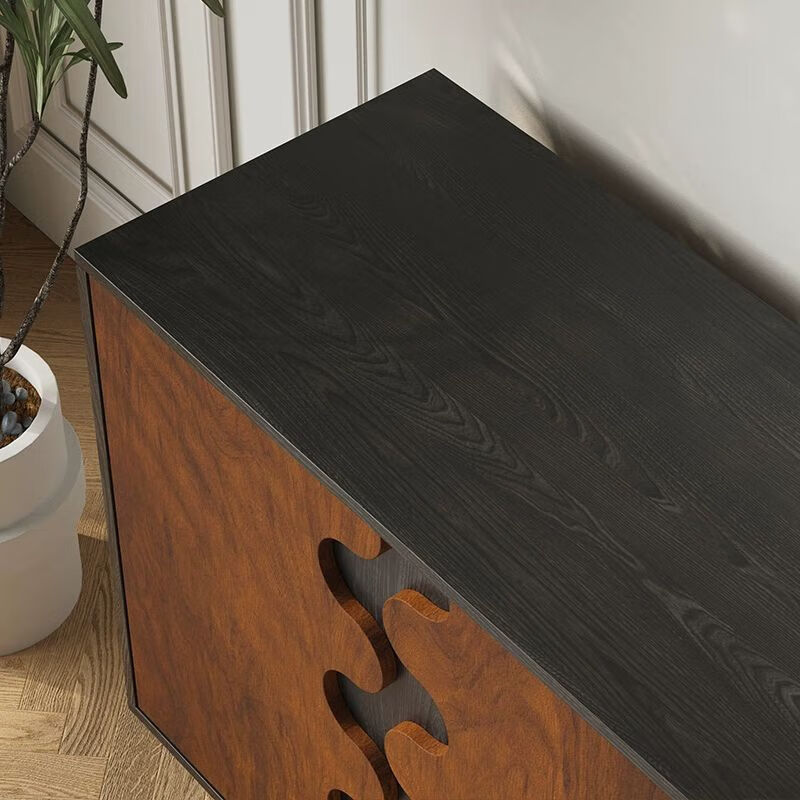 Yimu Private Antique Entrance Cabinet French Retro Solid Wood Living Room Home Storage Cabinet Red Oak Storage Dining Cabinet Double Doors Three Drawers 120*40*90cm