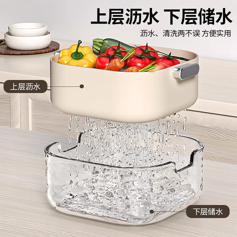 OEMG German quality double-layered sink drain basket eight-piece set kitchen living room home fruit plate simple plastic Tao milk white-small, medium and large double-layer drain basket