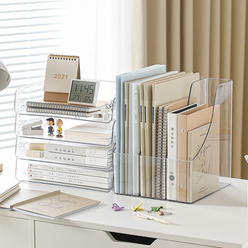 YOUNAL Transparent Desktop File Storage Box Vertical Office Information File Student Bookshelf Acrylic A4 Paper File Basket Transparent 2 Pack