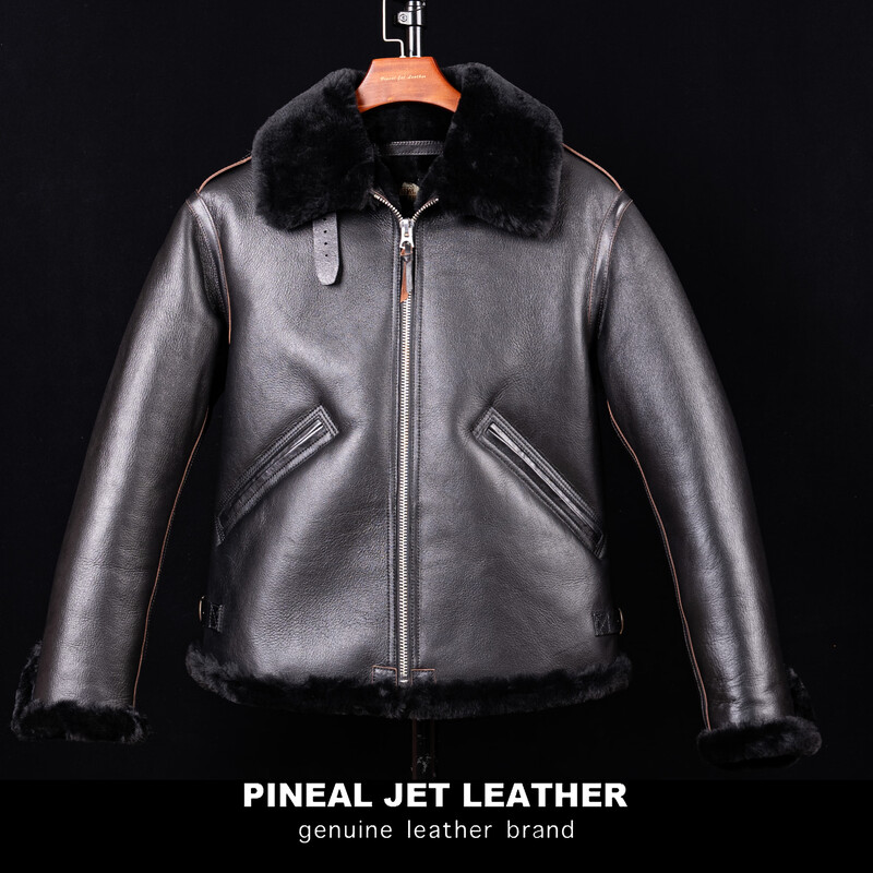 PJL new winter short style classic thickened men's retro B6 air force flight jacket fur integrated B6 black black fur L (under 150 pounds)