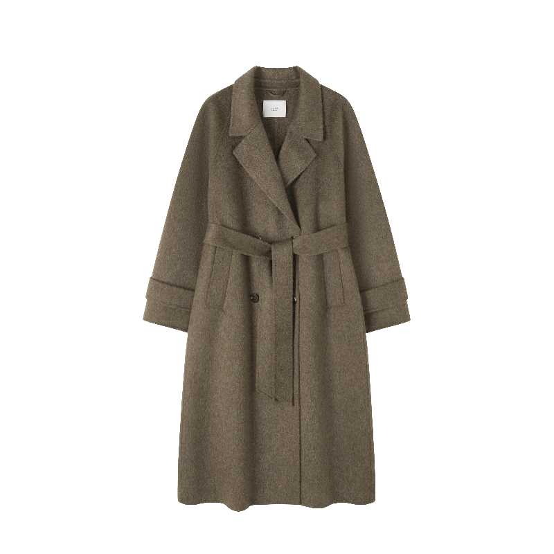 Mohan Yimei casual handmade wool double-sided woolen coat containing camel hair 25 winter long lace-up woolen coat