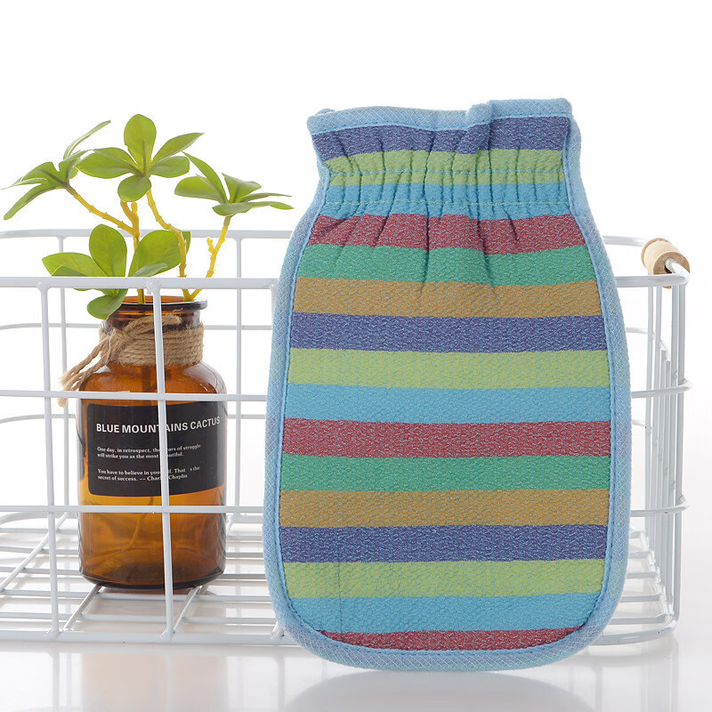 Double-sided coarse sand bath towel, household bath towel, powerful adult mud rub without hurting the skin, rainbow strip bath towel, blue