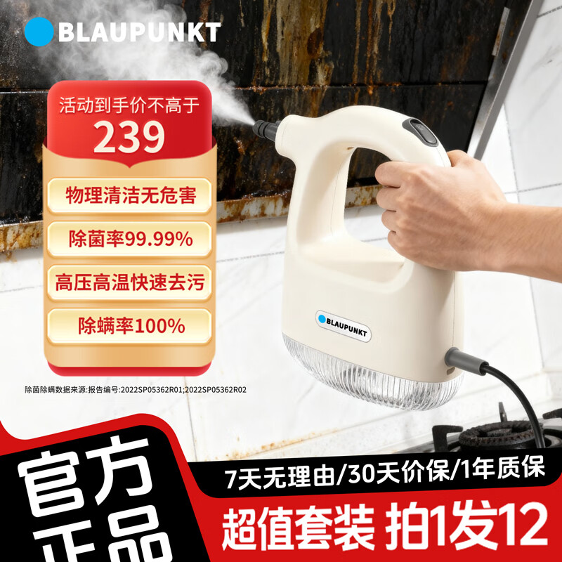 BLAUPUNKT steam cleaner, household kitchen range hood, air conditioner, fabric sterilization, mite removal, high temperature and high pressure steam cleaner, portable multi-function all-in-one cleaner, upgraded version 120, high temperature decontamination