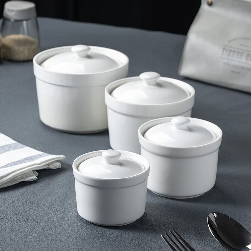 Ceramic water-proof stew pot for hotel merchants, stewed bird's nest and egg custard for one person, stew pot, steamed egg bowl, earthen pot soup cup, 3.5-inch 150ml stew pot, one pack without lid