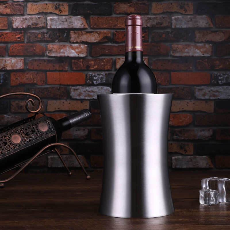 Fengxi thickened double-layer stainless steel ice bucket champagne bucket ice grain bucket red wine beer frozen bar hotel KTV insulation ice single-layer hammered silver
