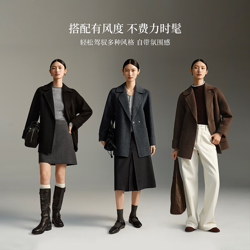 DESIGNICE 2025 winter new smart commuting temperament loose wool coat long-sleeved woolen coat for women extreme gray S