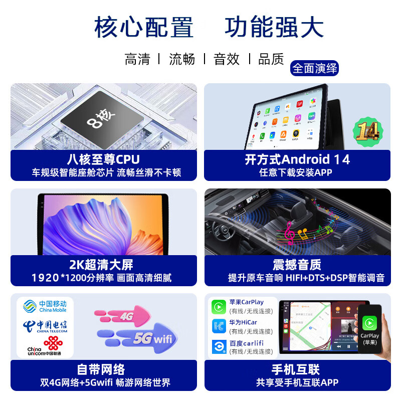 Zhuo Yonghang is suitable for Jiangling Ford Android central control large-screen navigation 360 panoramic image integrated 13-inch package installation 8-core Netcom 8G+128G/36 official standard configuration