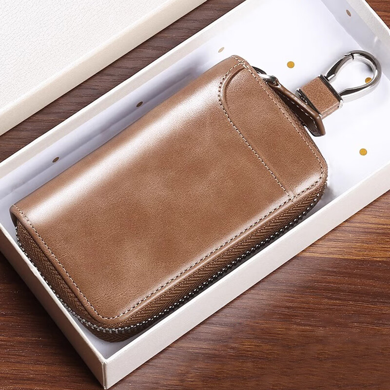 LEOEZYA genuine leather key bag for women 2025 new key bag large capacity leather texture key storage bag for men's car deep coffee_with hanging head