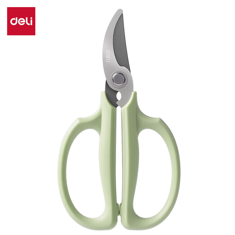Deli flower scissors gardening scissors wide head household flower blade sharp garden flower pruning tool gardening scissors green curved cutting blade rust-proof and anti-stick TJ53