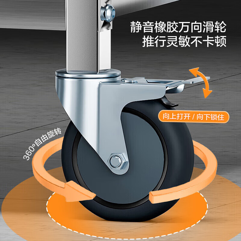 Temeiju Stainless Steel Dining Cart Three-layer Large Hand Push Cart Canteen Hotel Storage Restaurant Commercial Mobile Cart for Meal Delivery