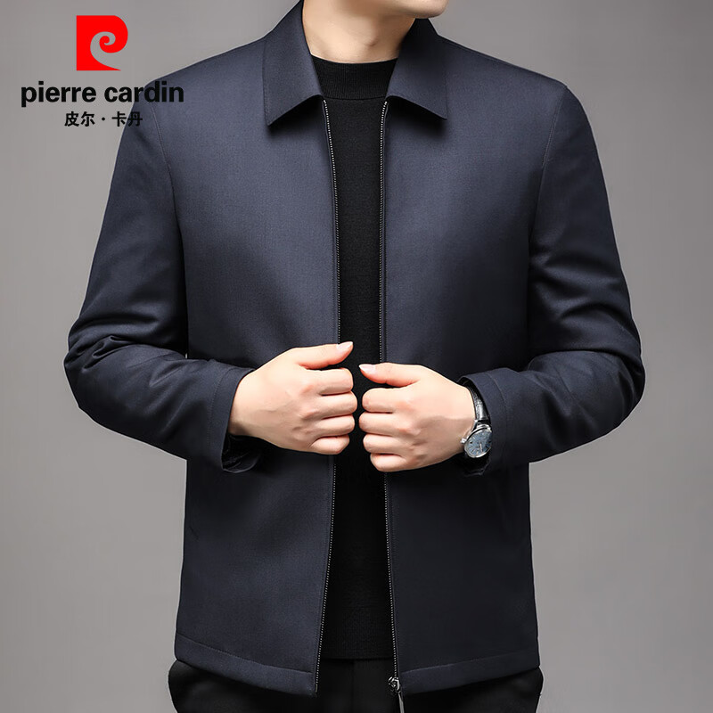 Pierre Cardin jacket men's lapel warm mulberry silk thickened rabbit fur lining warm goose down coat