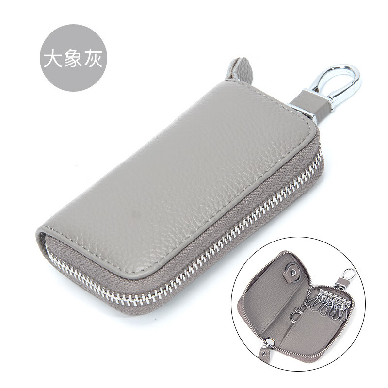 KUQIDAISHU first layer cowhide car key bag for women genuine leather home waist hanging zipper key bag key cover for men rose red