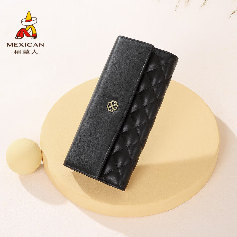 Scarecrow Wallet Women's Genuine Leather Black Wallet Small and Popular Coin Purse Cowhide Exquisite Leather Card Holder Black-Short Style