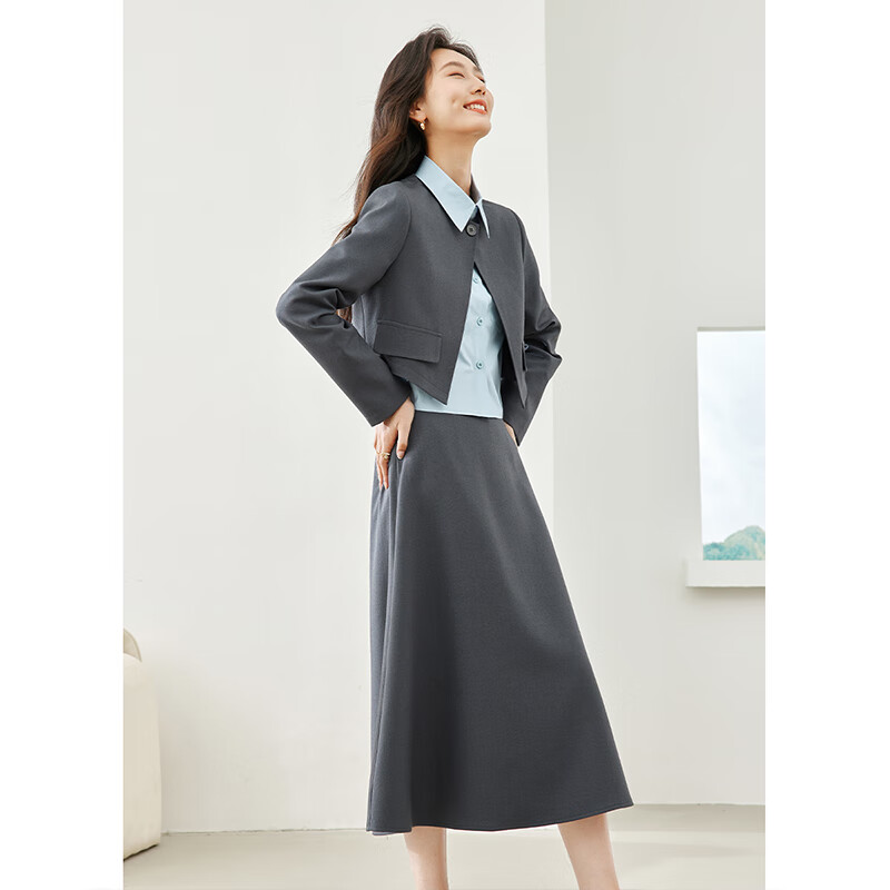 Fanximan complete set of gray blue suit suit for women autumn new high-end three-piece suit gray blue M