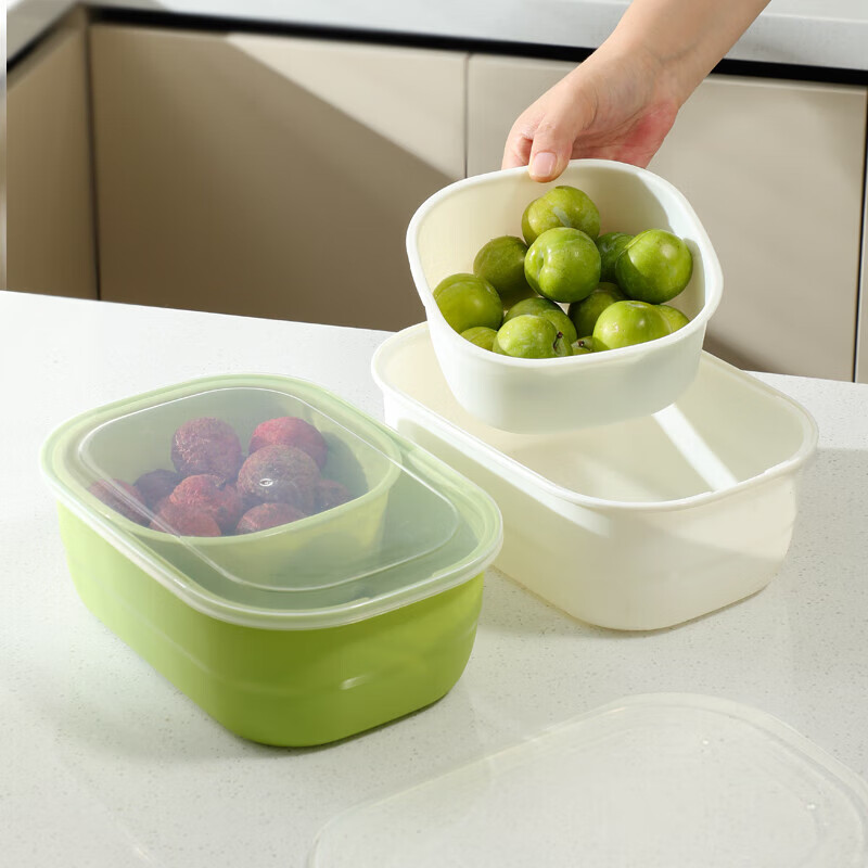 Household double-layer fruit drain basket storage box sealed living room fruit plate drain tray lazy melon seed snack candy box drain storage box green 1