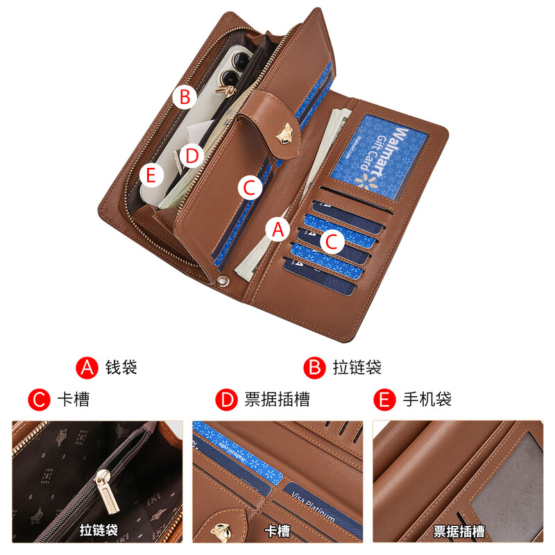 Golden Fox (FOXER) women's wallet, large capacity, long card holder, wallet holder, clutch bag, coin purse, light luxury birthday gift for girls