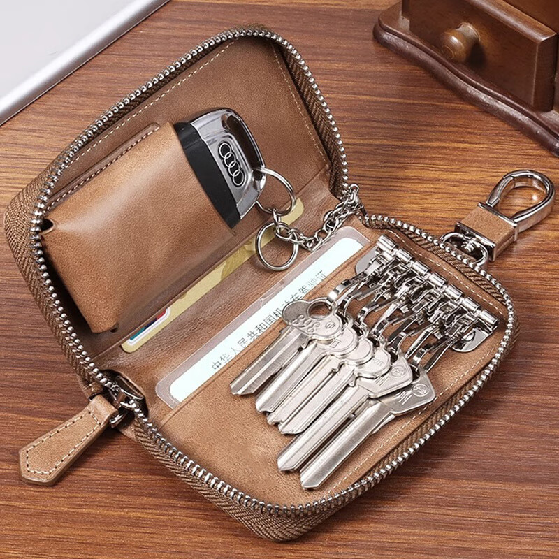 LEOEZYA genuine leather key bag for women 2025 new key bag large capacity leather texture key storage bag for men's car deep coffee_with hanging head