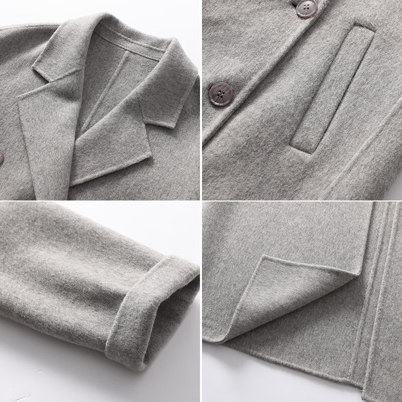 Qianbai Nian Wool & Cashmere Double-sided Wool Coat Women's Autumn and Winter New Style Suit Collar Soft Long Thick Coat Turtle Gray M