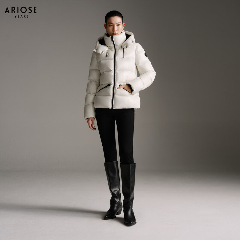 Enos Yashi Shopping Mall Same Style 2025 Winter New Warm Workwear Style White Duck Down Hooded Down Jacket Women 41120086 Cream Rice L