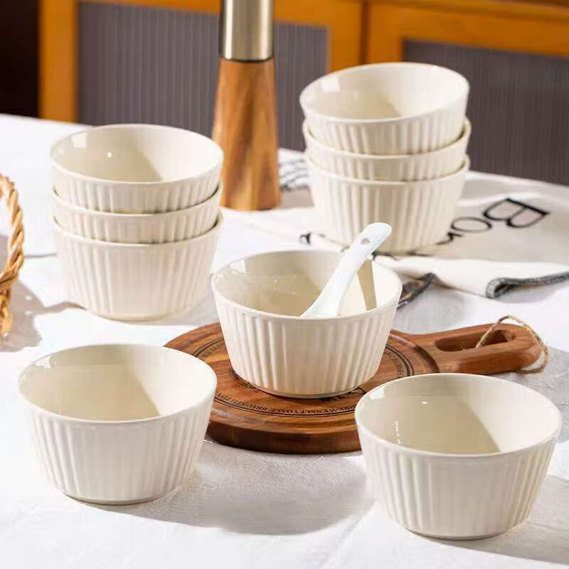 Cream style dish set new style household high-value ceramic tableware bowls and chopsticks light luxury high temperature resistant 4.5-inch American bowl cream color 2-pack 2-piece set