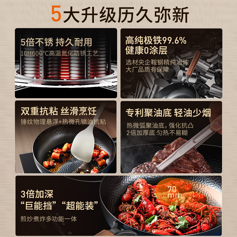 Joyoung frying pan 0-coated frying pan not easy to rust refined iron steak breakfast pan frying pan extremely iron frying pan 28cm