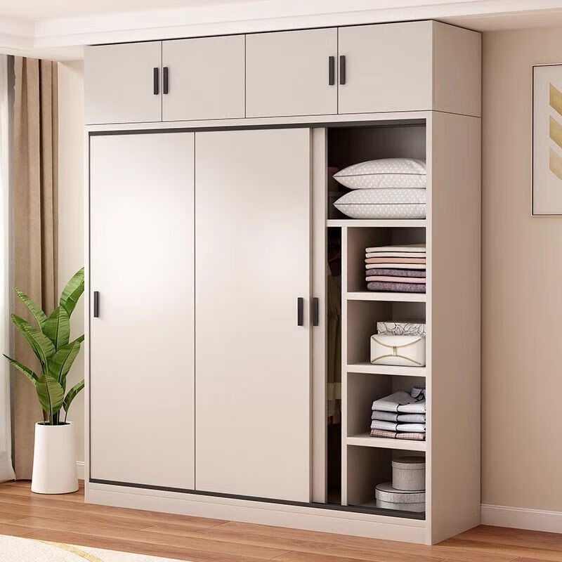 All solid wood wardrobe home bedroom fir sliding simple modern small apartment children's storage cabinet wardrobe rental house 1.2 meters main cabinet fir wardrobe free installation 60 deep 16MM thickened back panel
