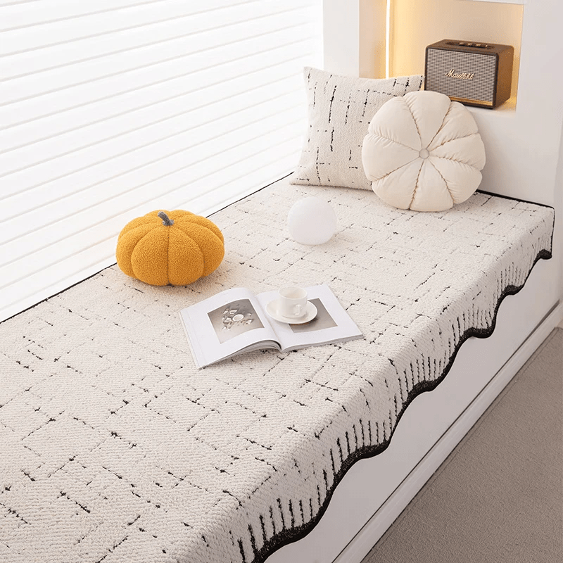 Cream wind non-slip bay window mat window sill mat 2025 new four-season universal half-velvet balcony bedroom cushion customized special-shaped Leyan-white 90cm*260cm